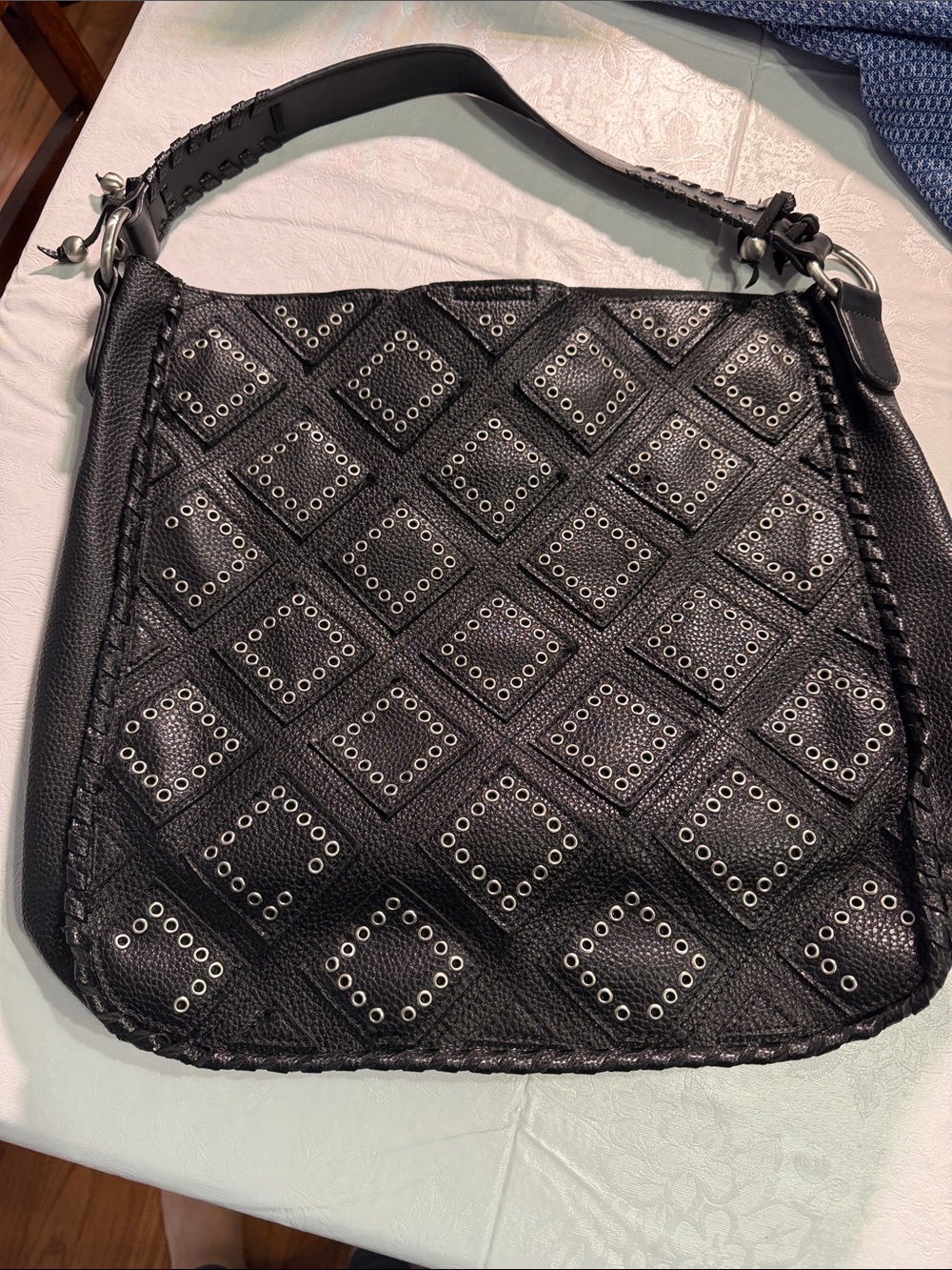 Black Studded Leather Shoulder Bag